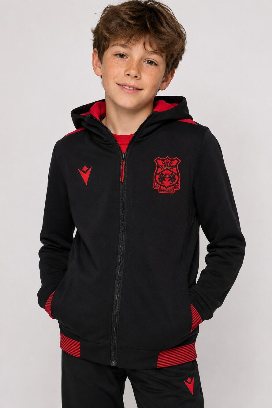 Macron Wrexham AFC Travel Full Zip Hoodie Black Red Junior M NWT 024